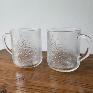 Vintage DURALEX Set of 2 Clear Glass Tempered Christmas Mugs